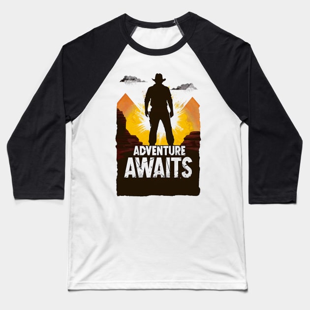 Adventure Awaits - Sunset by the Pyramids - Indy Baseball T-Shirt by Fenay-Designs